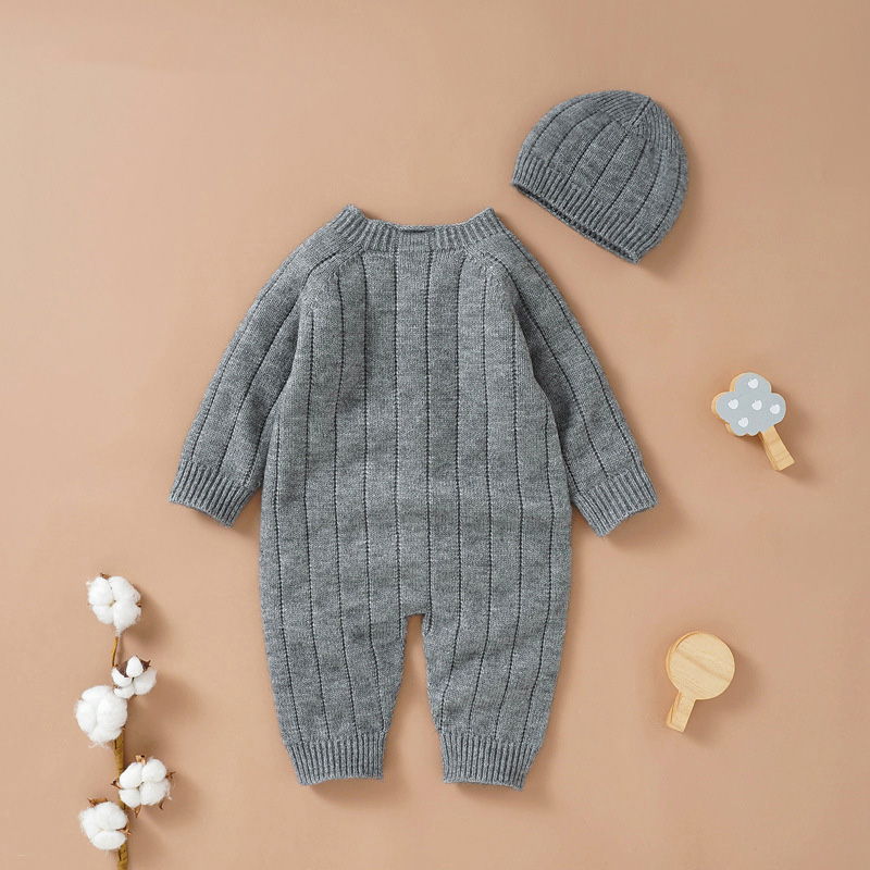 Autumn and Winter New Baby Knitted Solid Color Hooded Set