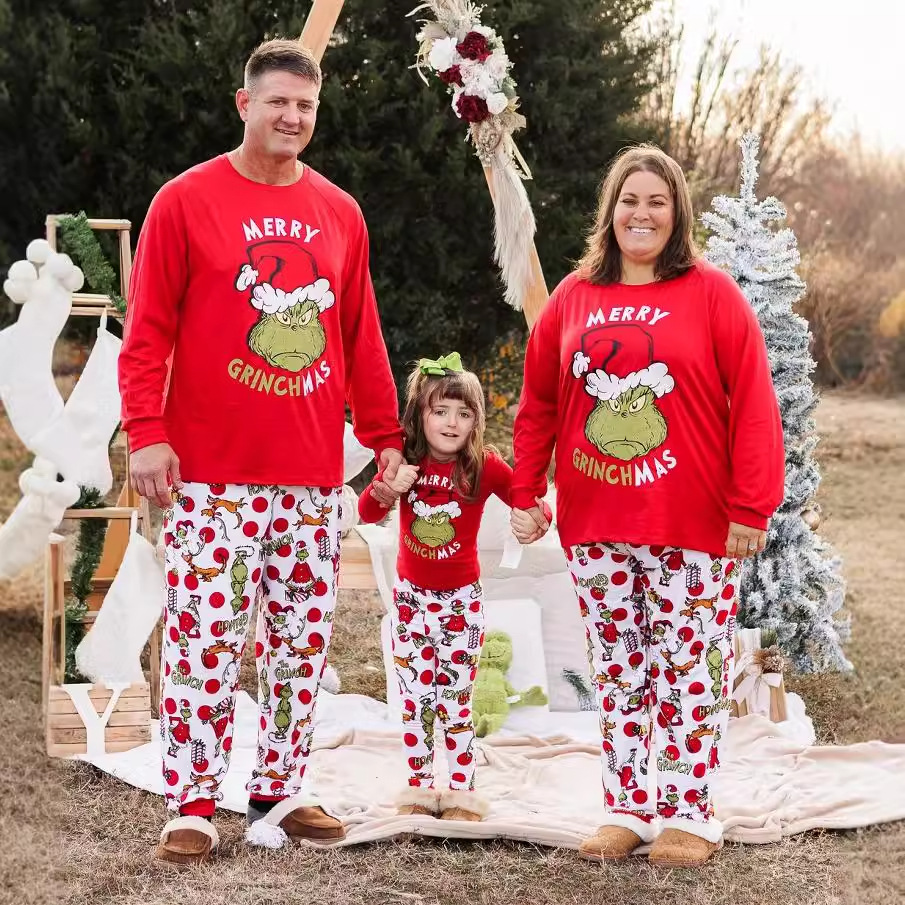 Christmas Parent-Child Printed Loungewear Festive Christmas Parent-Kid Printed Home Wear