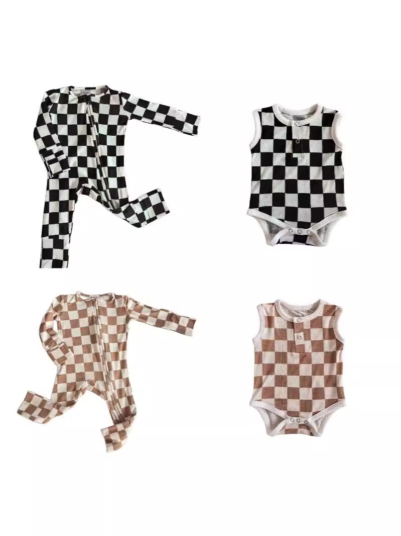 Bamboo Fiber Infant Black and White Checkered Romper