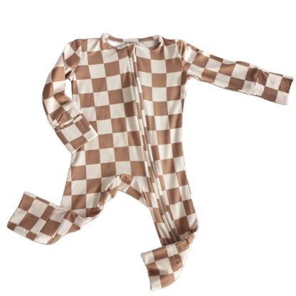 Bamboo Fiber Infant Black and White Checkered Romper