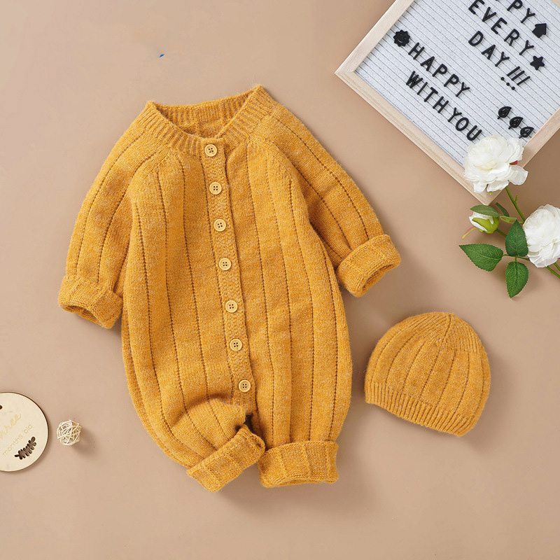 Autumn and Winter New Baby Knitted Solid Color Hooded Set