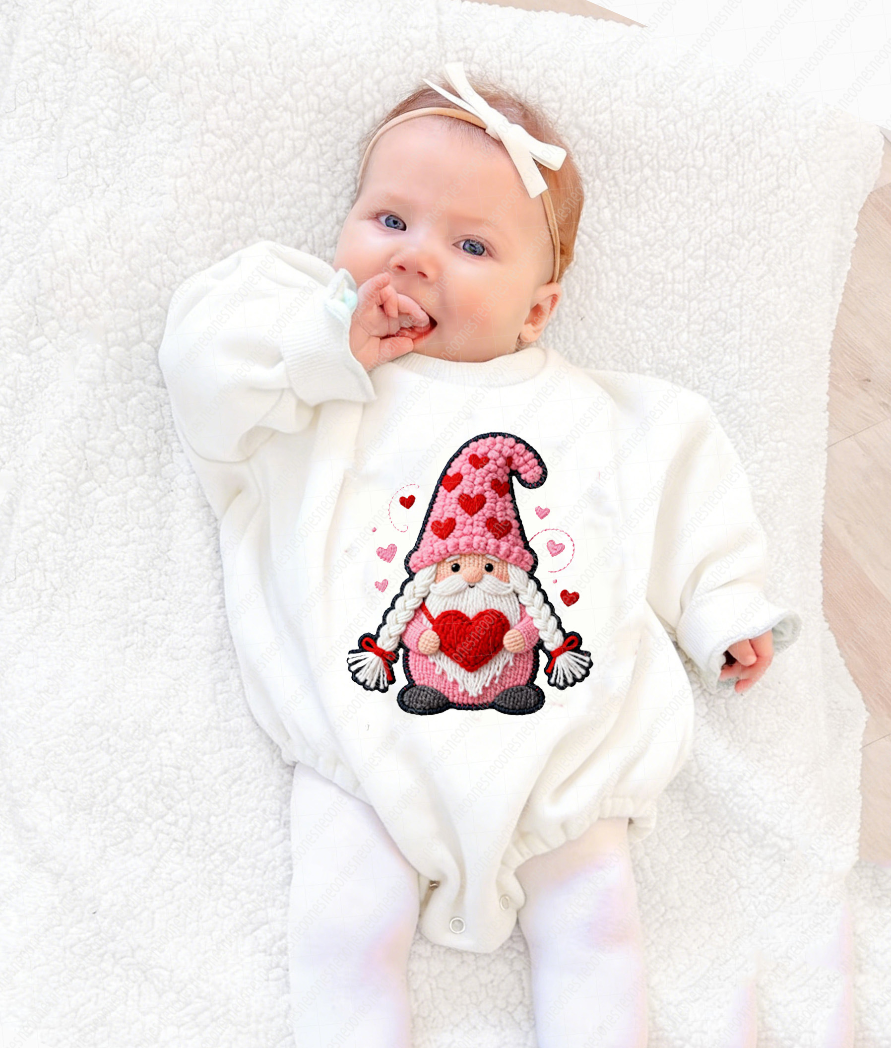 Baby Valentine's Day Faux Knit Printed Romper