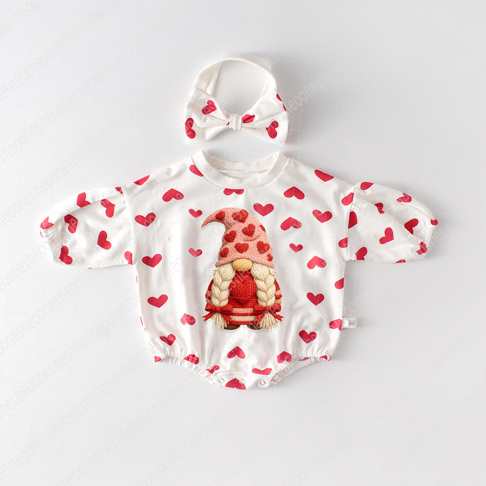 Baby Valentine's Day Faux Knit Printed Romper