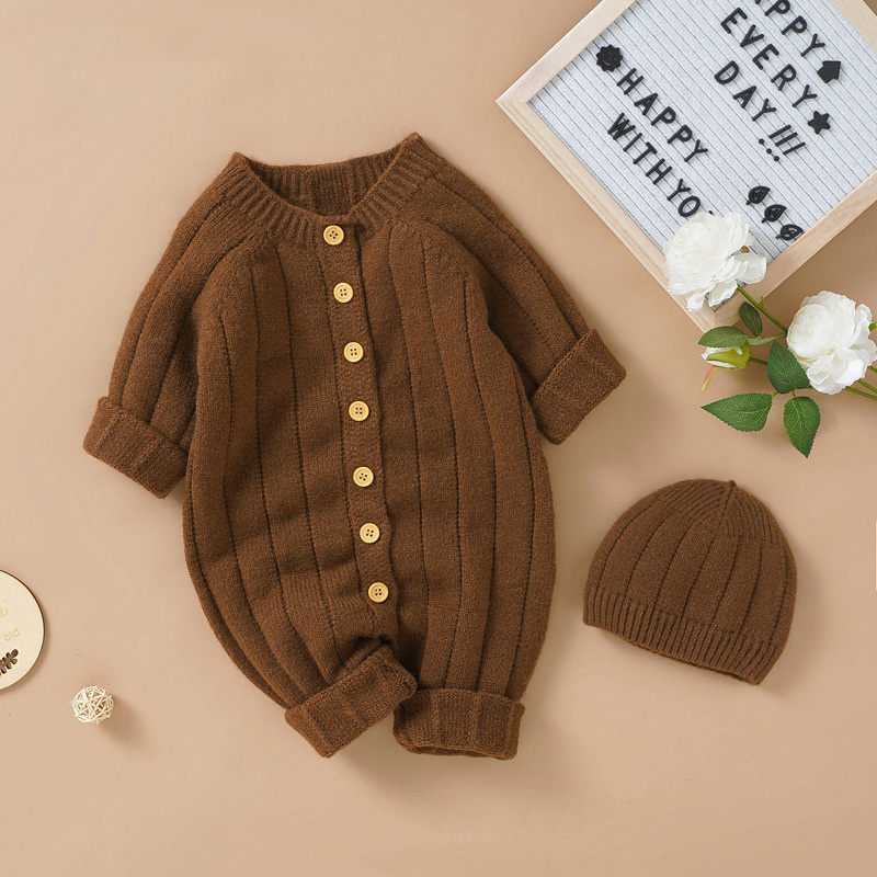 Autumn and Winter New Baby Knitted Solid Color Hooded Set