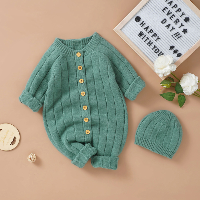 Autumn and Winter New Baby Knitted Solid Color Hooded Set