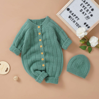 Autumn and Winter New Baby Knitted Solid Color Hooded Set