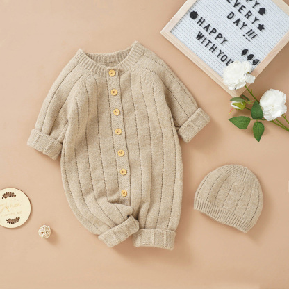 Autumn and Winter New Baby Knitted Solid Color Hooded Set