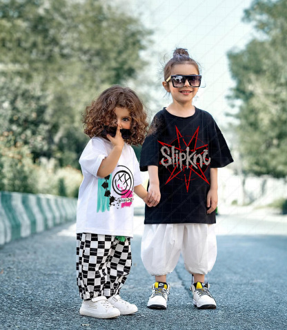 Summer Band Print Romper And Adult T-shirt