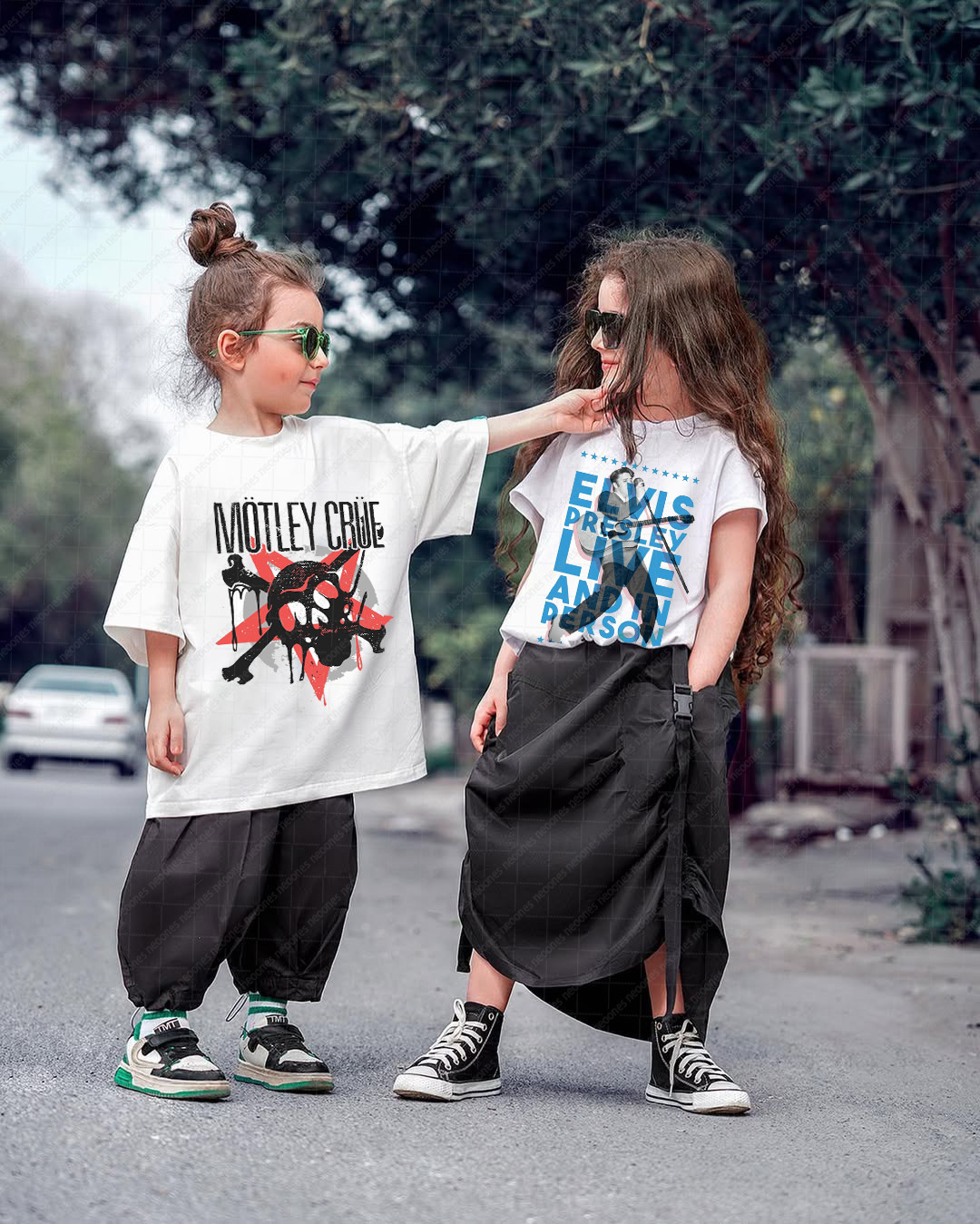 Summer Band Print Romper And Adult T-shirt