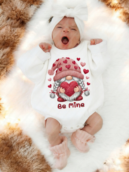 Baby Valentine's Day Faux Knit Printed Romper