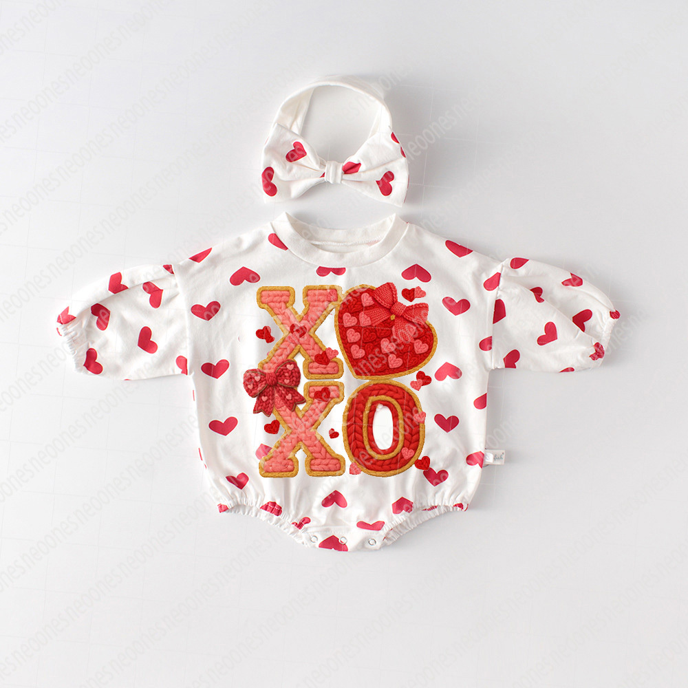 Baby Valentine's Day Faux Knit Printed Romper