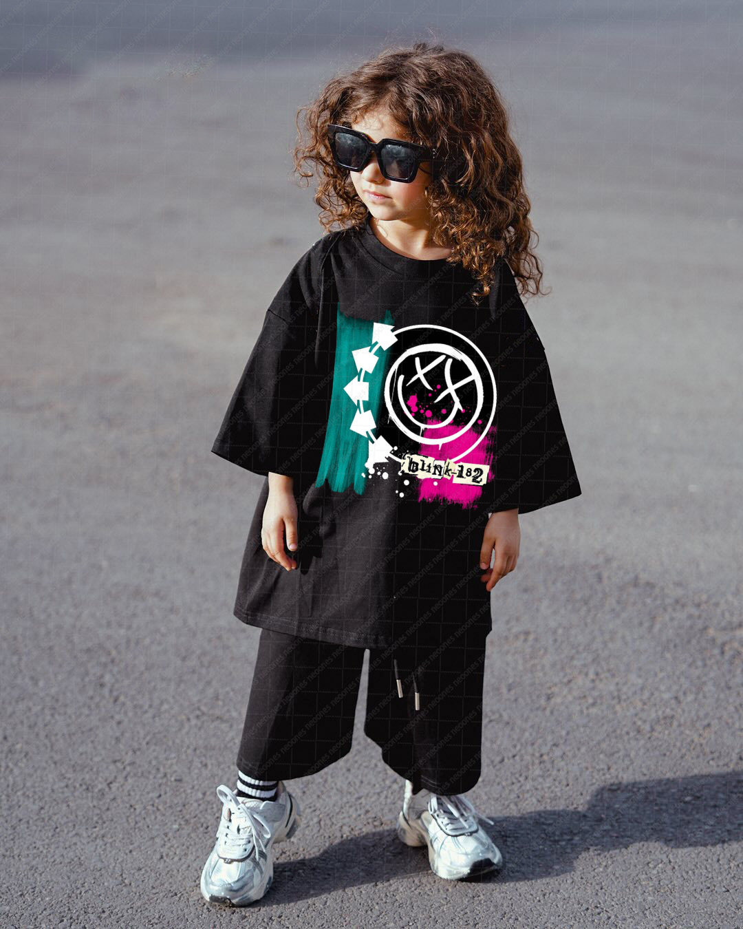 Summer Band Print Romper And Adult T-shirt