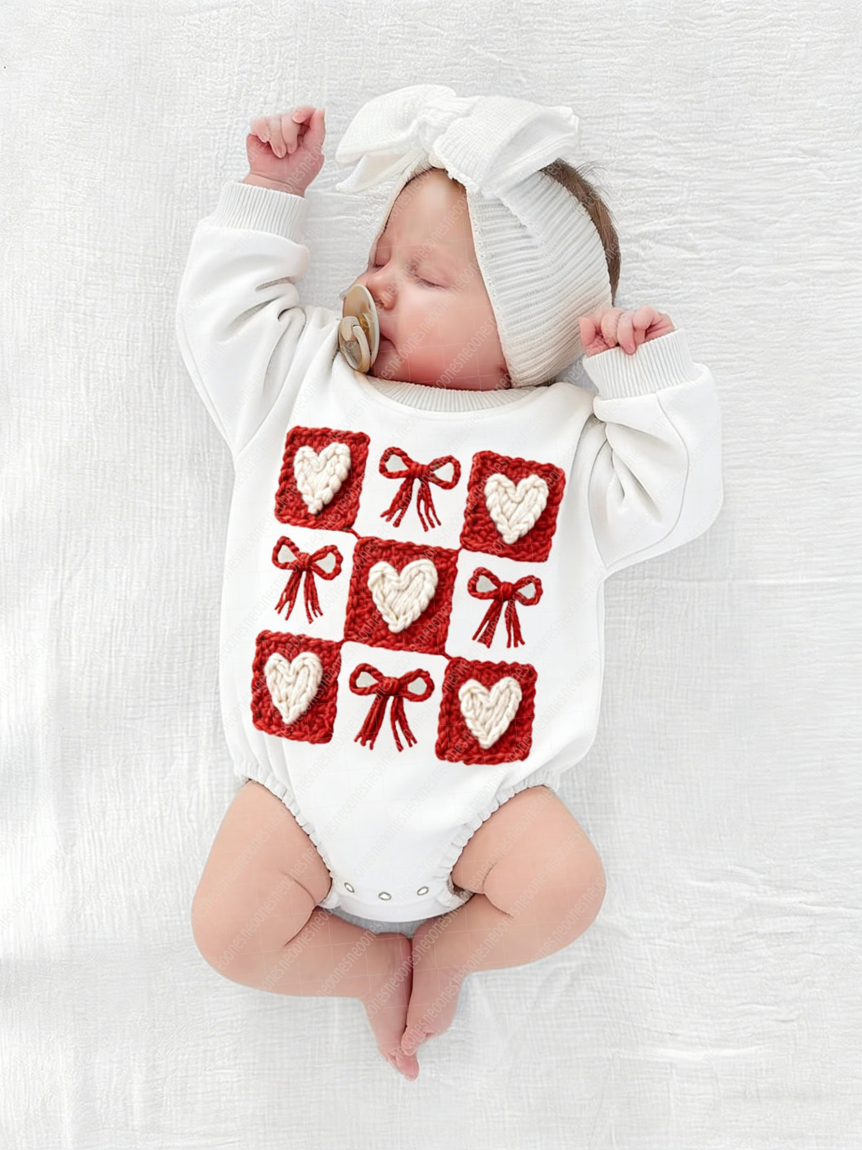 Baby Valentine's Day Faux Knit Printed Romper