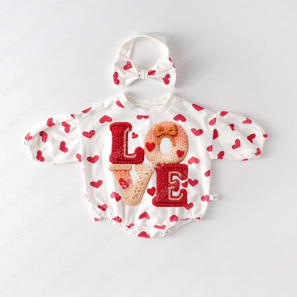Baby Valentine's Day Faux Knit Printed Romper
