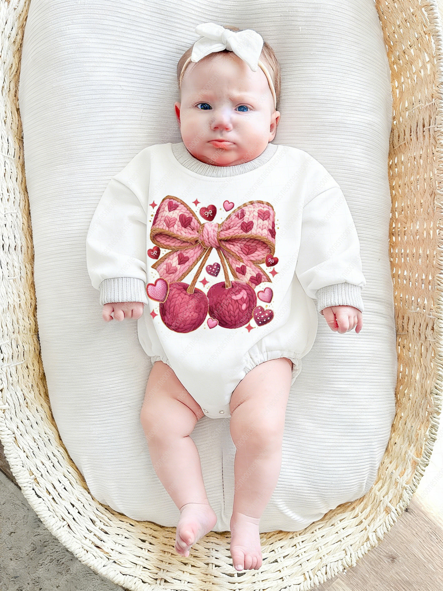 Baby Valentine's Day Faux Knit Printed Romper
