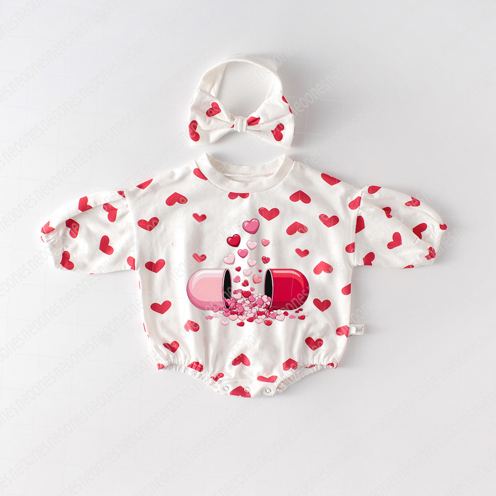 Baby Valentine's Day Faux Knit Printed Romper