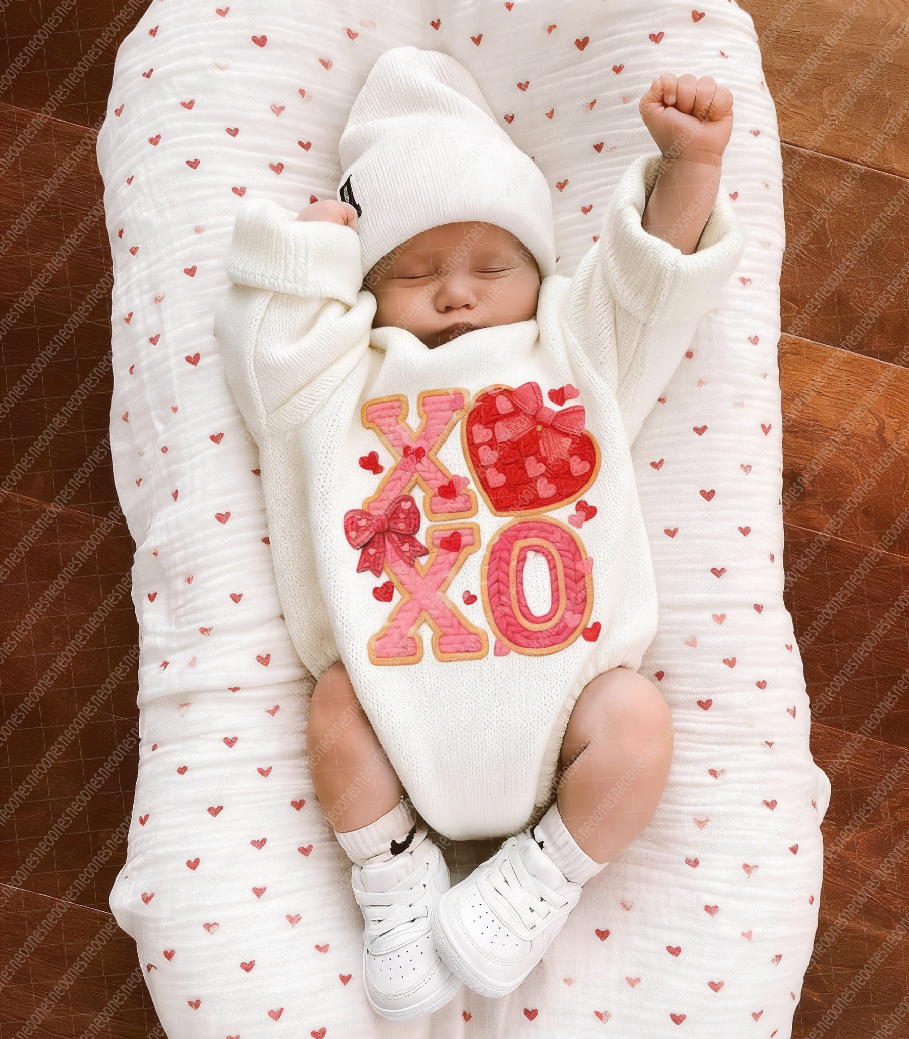 Baby Valentine's Day Faux Knit Printed Romper