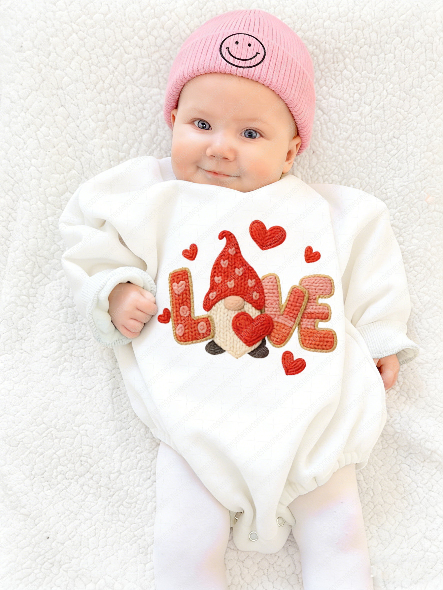 Baby Valentine's Day Faux Knit Printed Romper