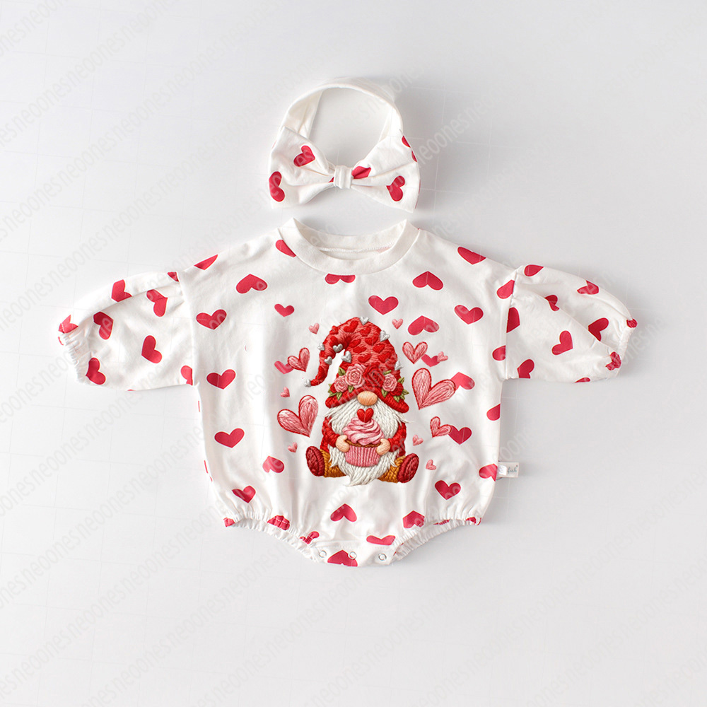 Baby Valentine's Day Faux Knit Printed Romper