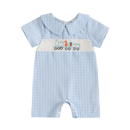 Baby Easter Lapel Plaid Romper