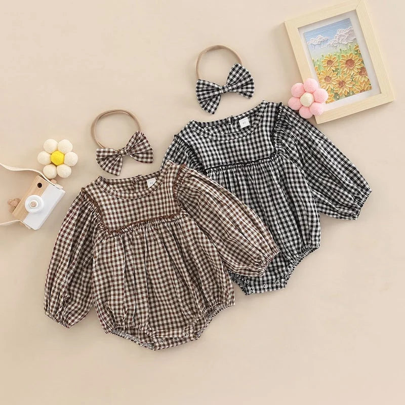 2-Piece-Baby-plaid-bow-suit