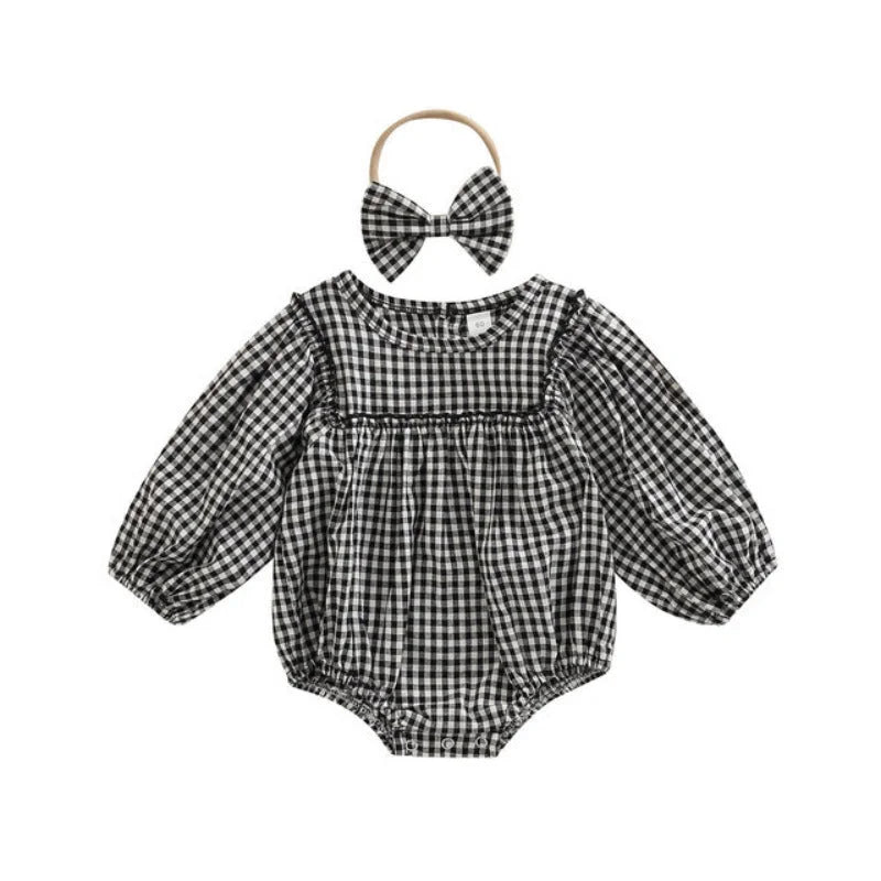 2-Piece-Baby-plaid-bow-suit