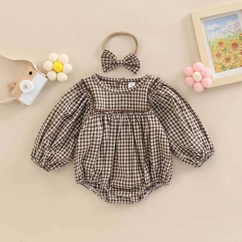 2-Piece-Baby-plaid-bow-suit