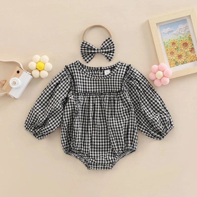 2-Piece-Baby-plaid-bow-suit