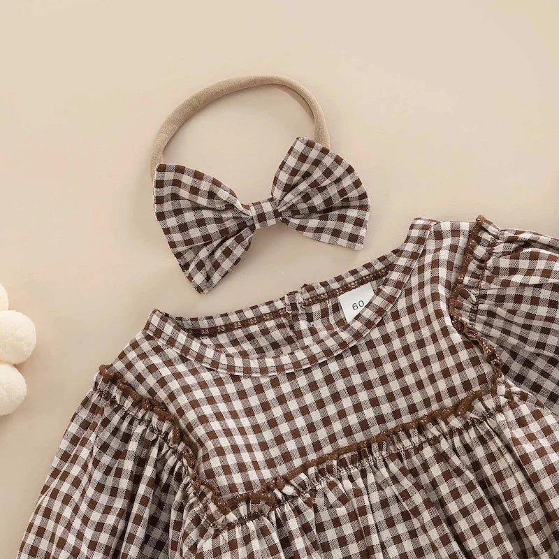 2-Piece-Baby-plaid-bow-suit