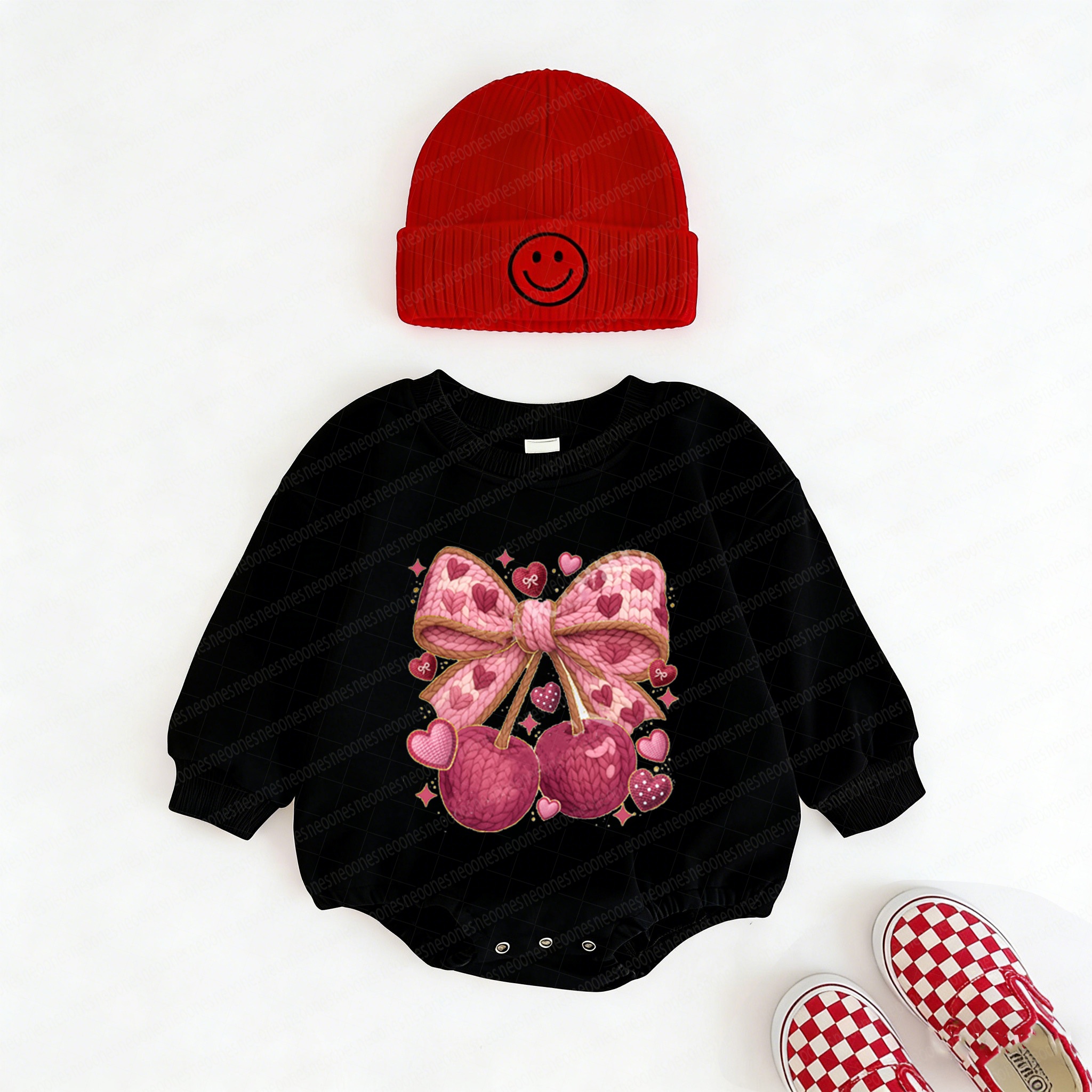 Baby Valentine's Day Faux Knit Printed Romper