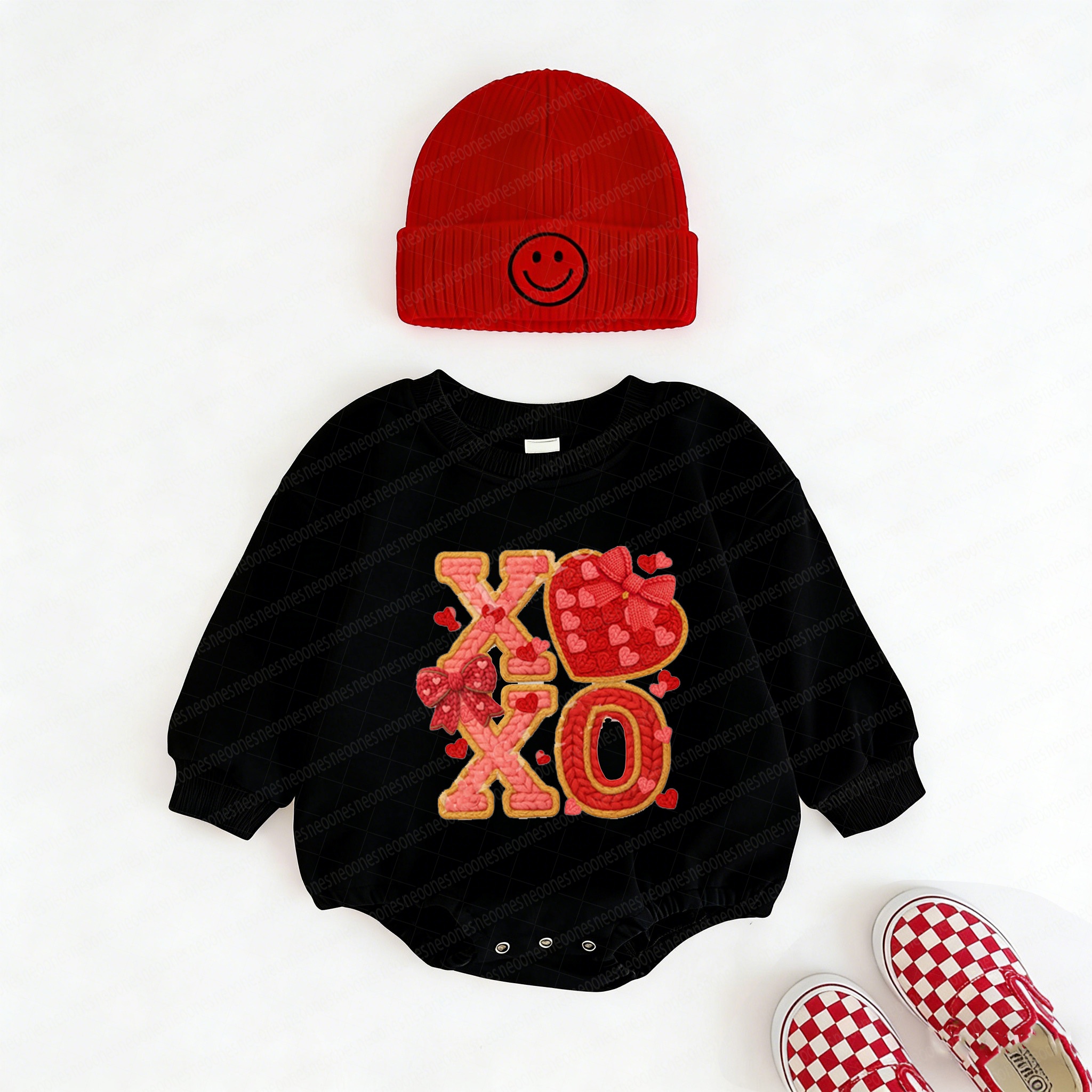 Baby Valentine's Day Faux Knit Printed Romper