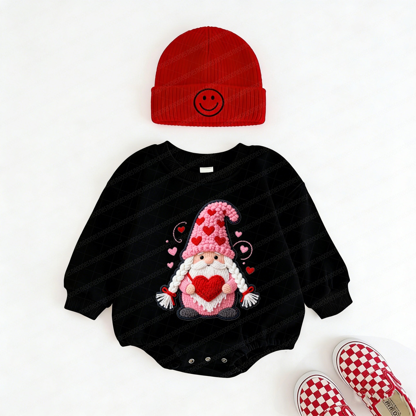 Baby Valentine's Day Faux Knit Printed Romper