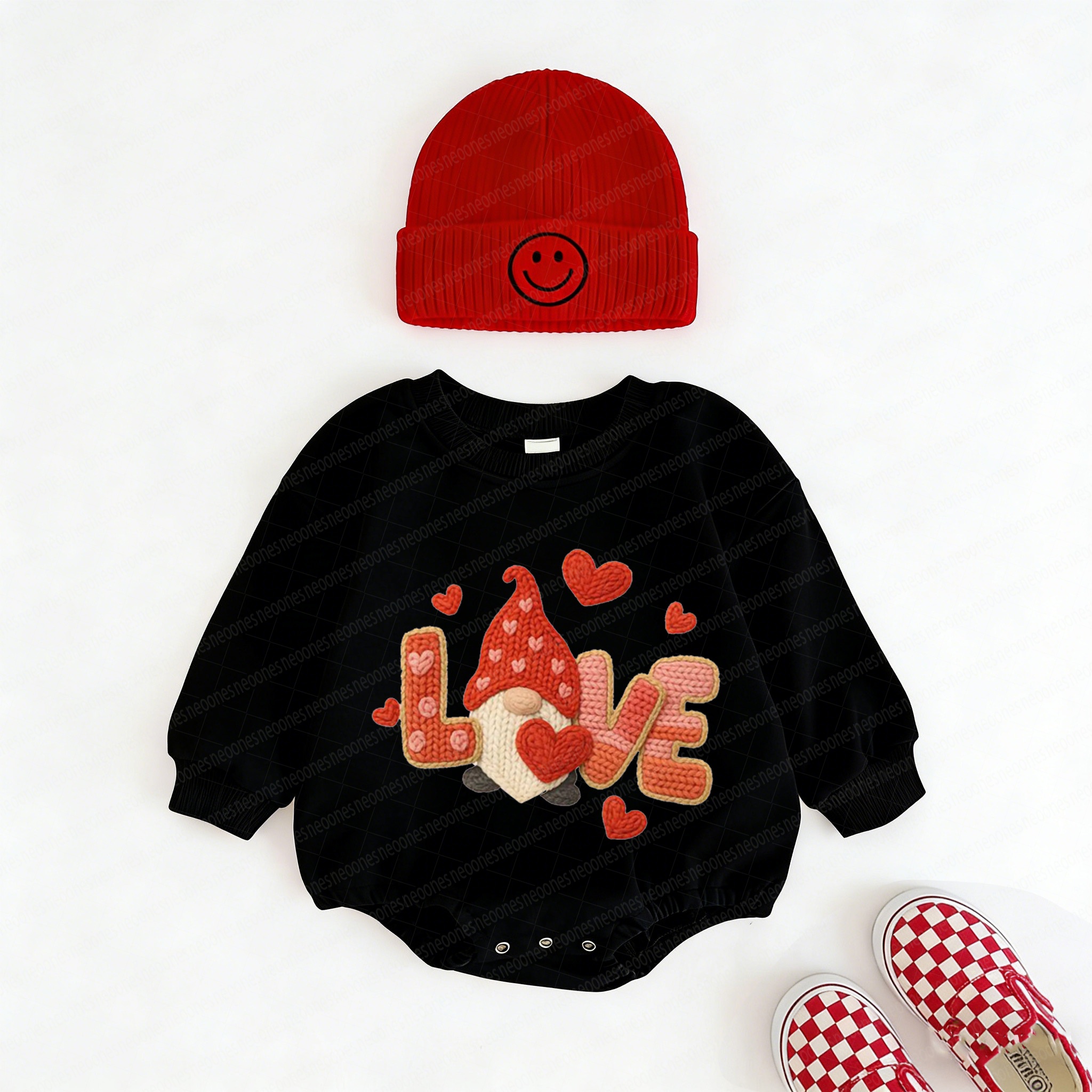 Baby Valentine's Day Faux Knit Printed Romper