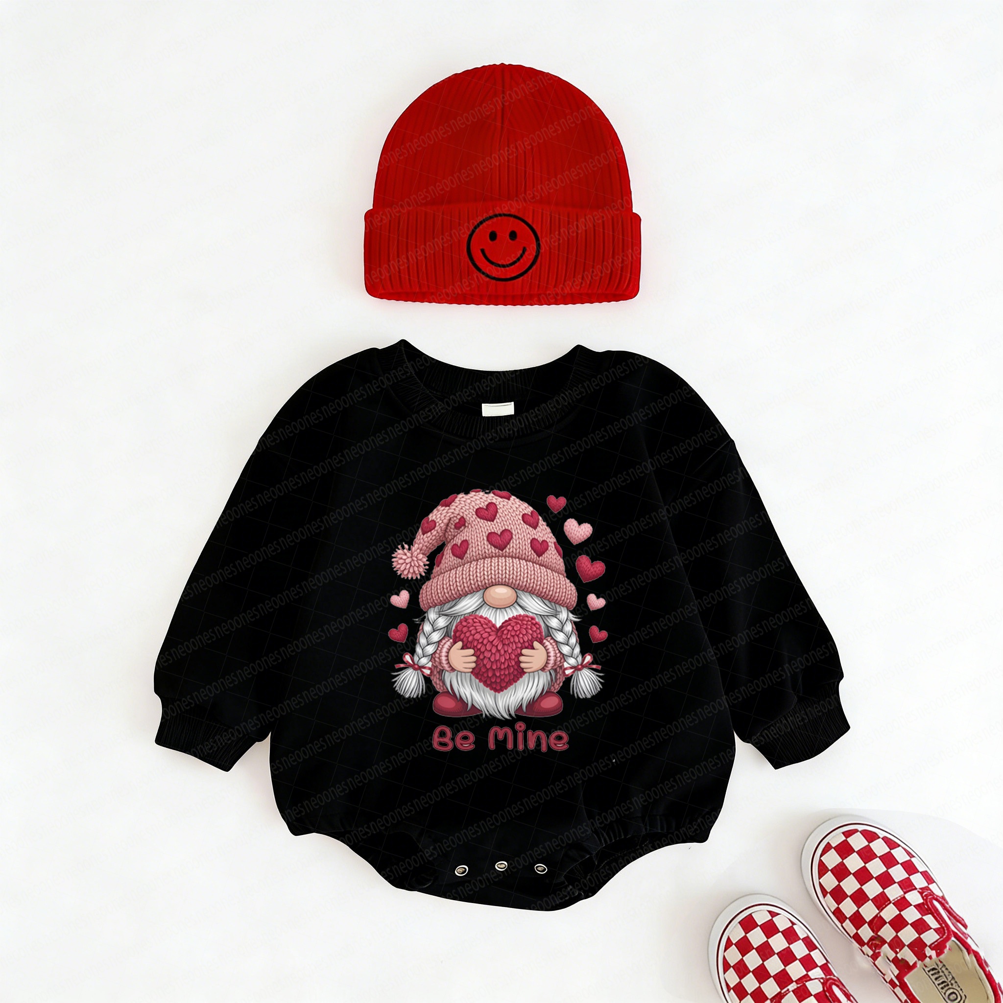 Baby Valentine's Day Faux Knit Printed Romper
