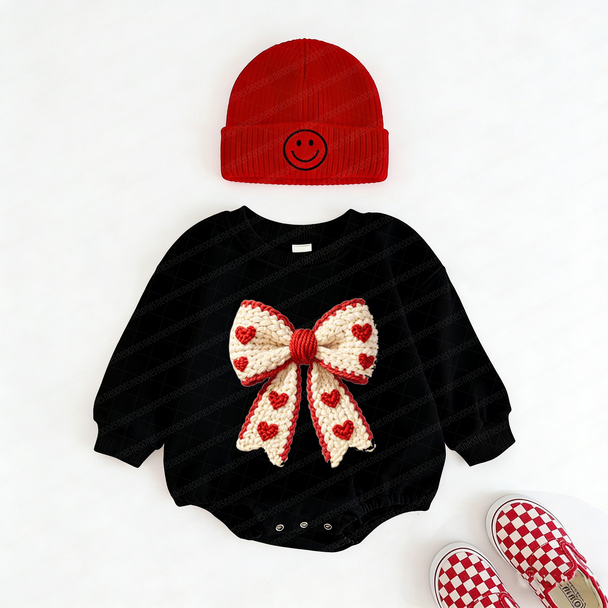 Baby Valentine's Day Faux Knit Printed Romper