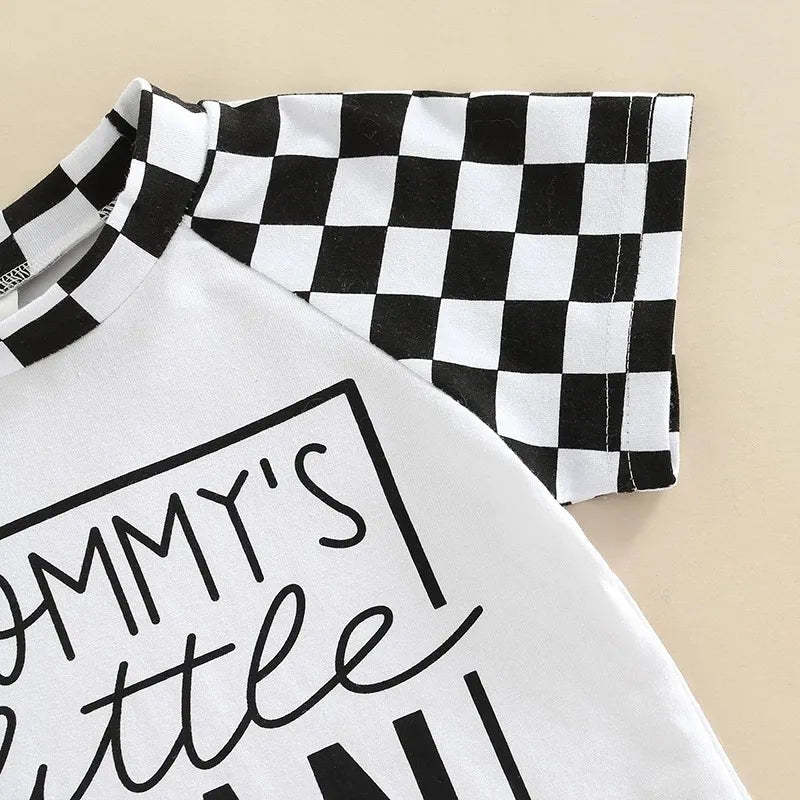 2 Piece Toddler plaid colorblock MAN print suit