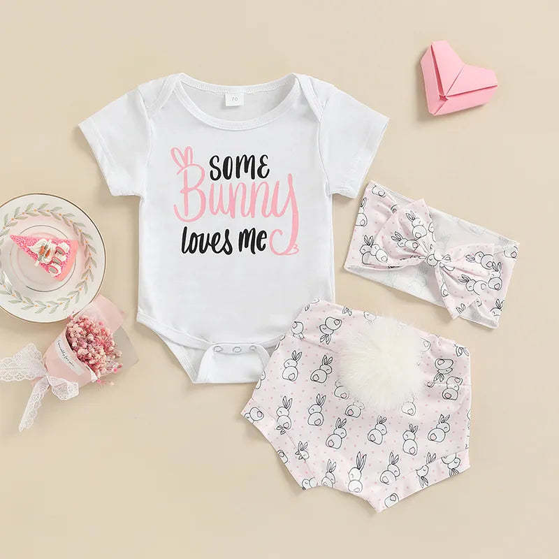 3 Piece Baby Easter Day rabbit print suit