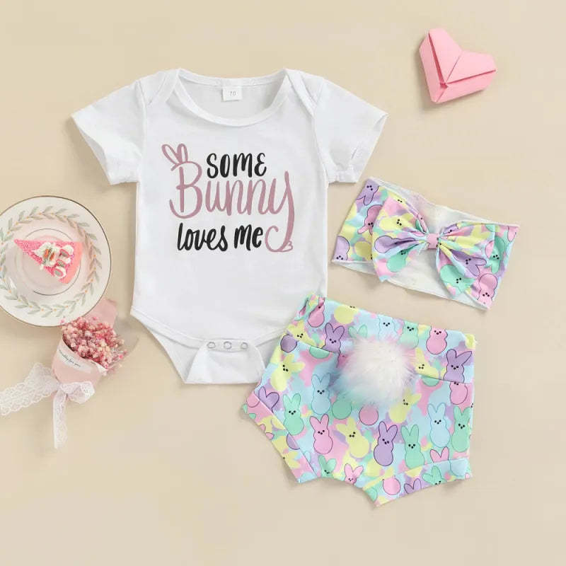 3 Piece Baby Easter Day rabbit print suit