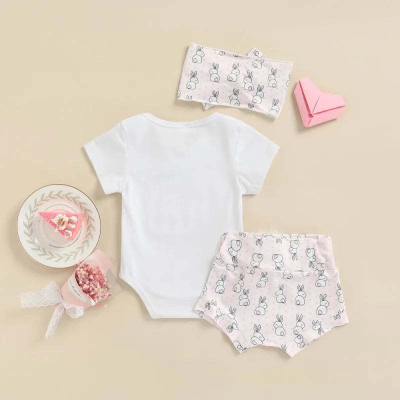 3 Piece Baby Easter Day rabbit print suit