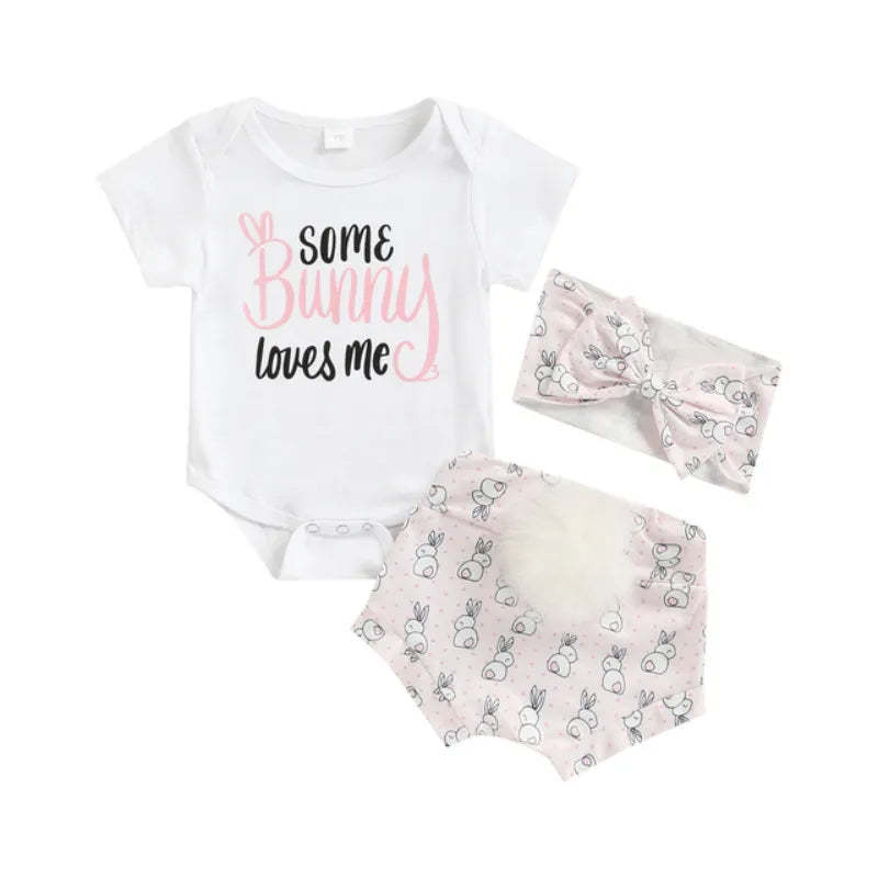 3 Piece Baby Easter Day rabbit print suit