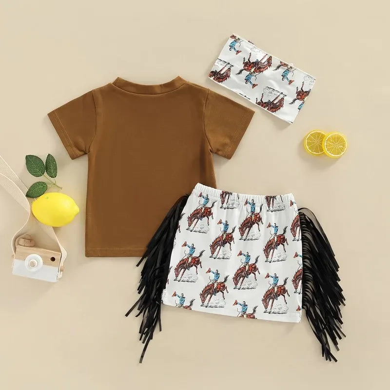 3 Piece Toddler cow print tassels suit