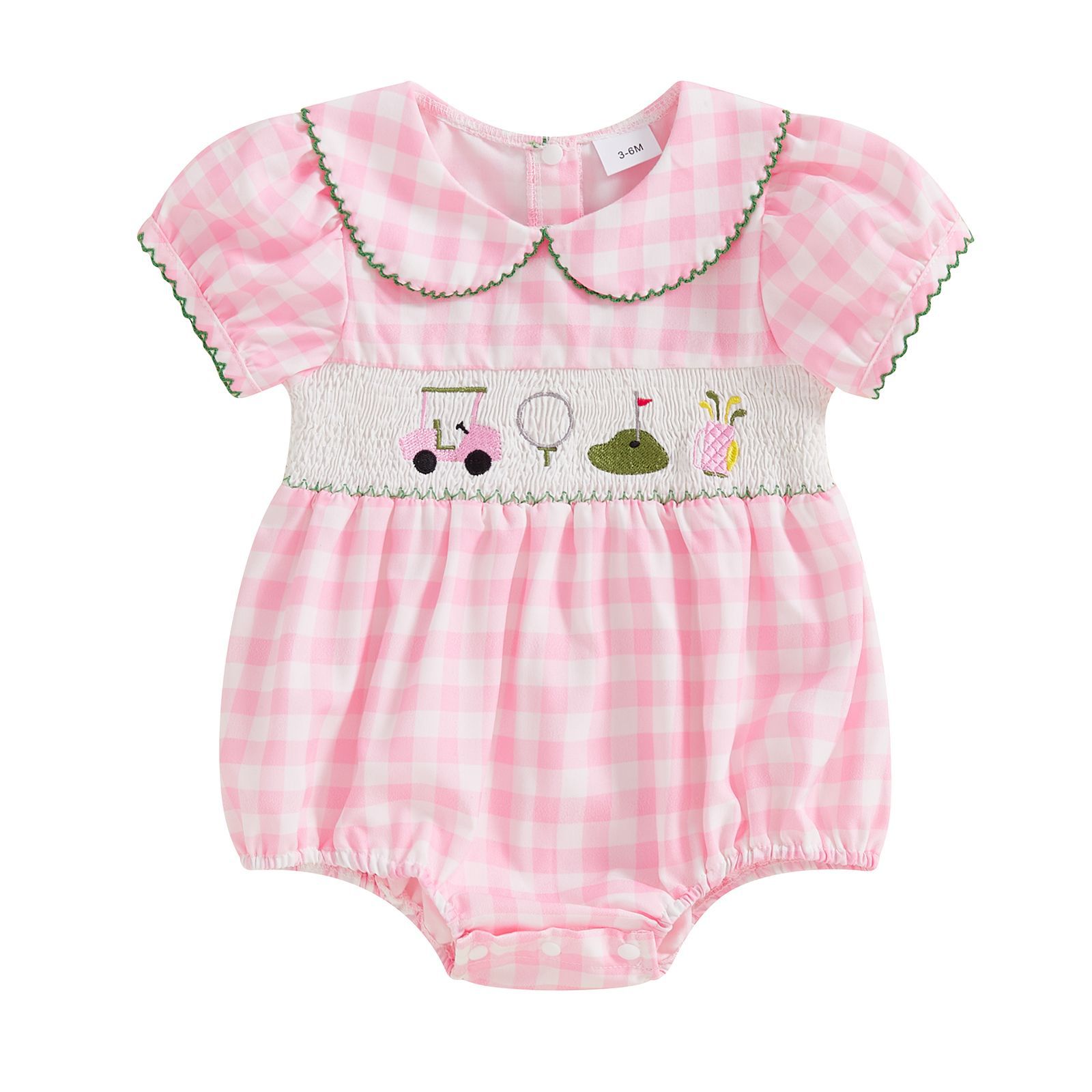 Smocked and Embroidered Golf-themed Romper