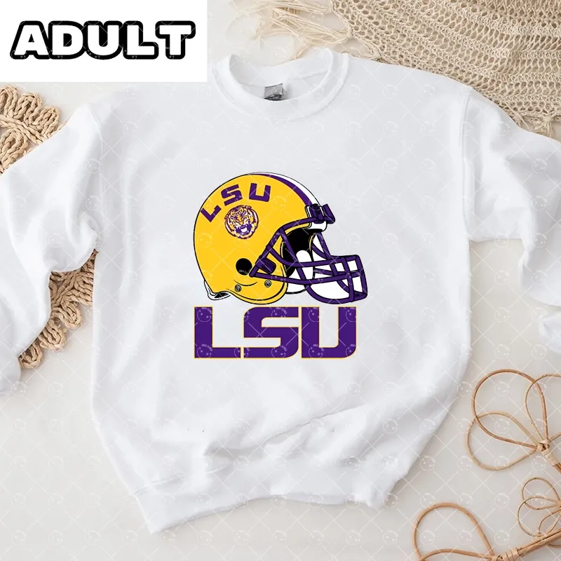 Baby LSU Football Romper and Adult Sweatshirt