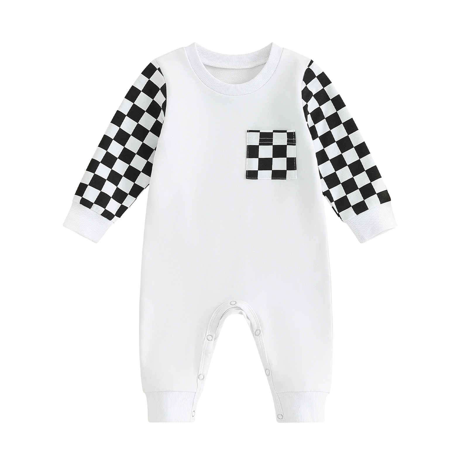 Checkered Print Long Sleeve Romper