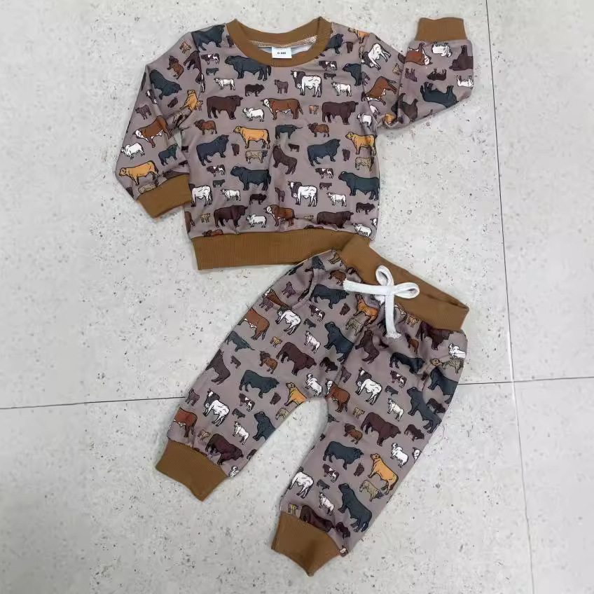 Long-sleeved Denim Print Sweatshirt Set