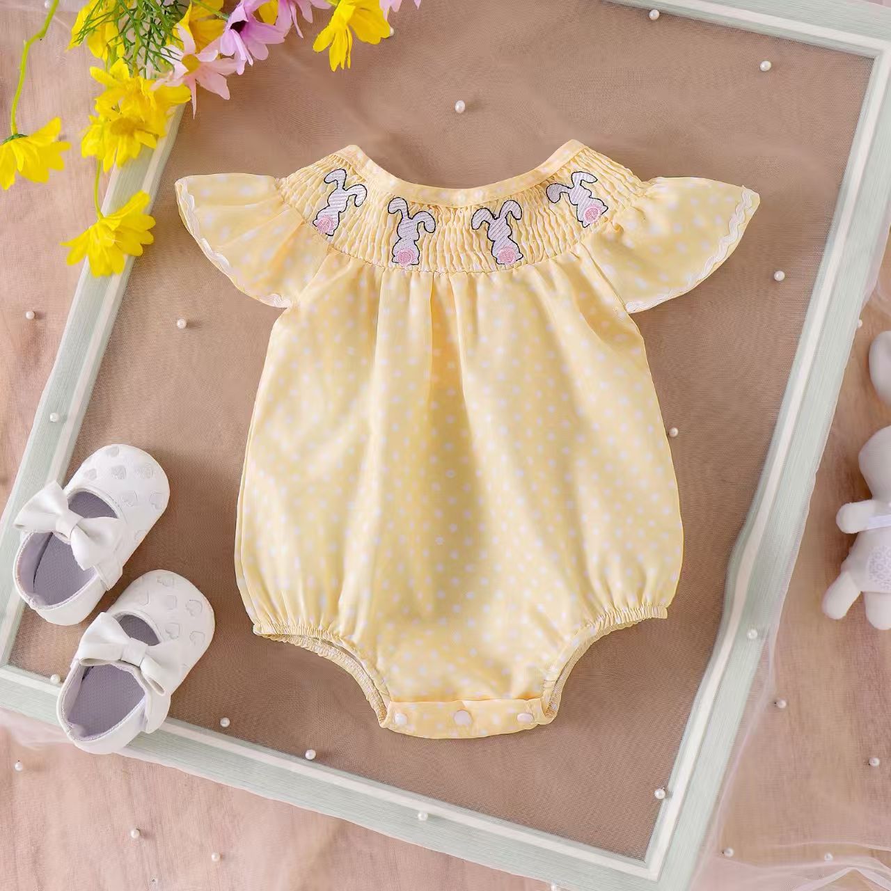 Baby Girl Rabbit Embroidered Romper