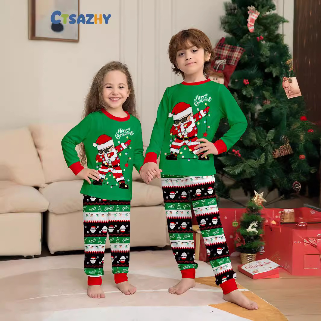 Holiday Santa Claus Print Matching Family Pajama Set | Long Sleeve