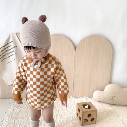 Baby Knitted Checkerboard Romper