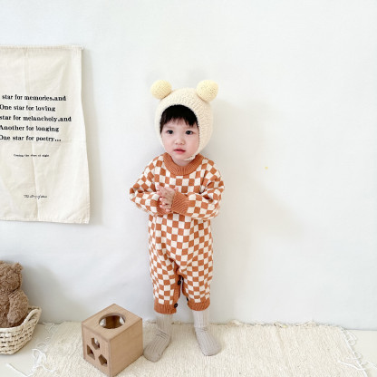 Baby Knitted Checkerboard Romper