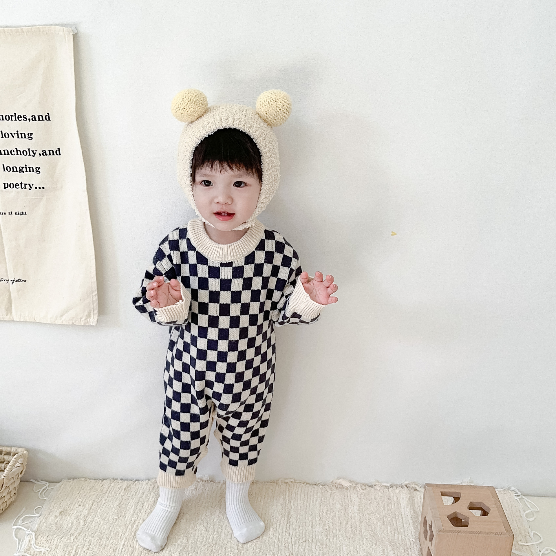 Baby Knitted Checkerboard Romper